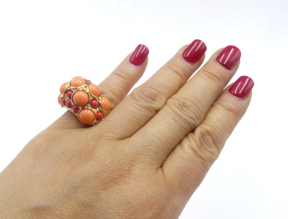 Vintage gold tone & clear rhinestone faux coral c… - image 7