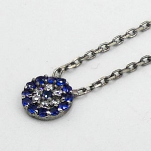 Vintage sterling silver chain & small round Cz evil eye pendant necklace