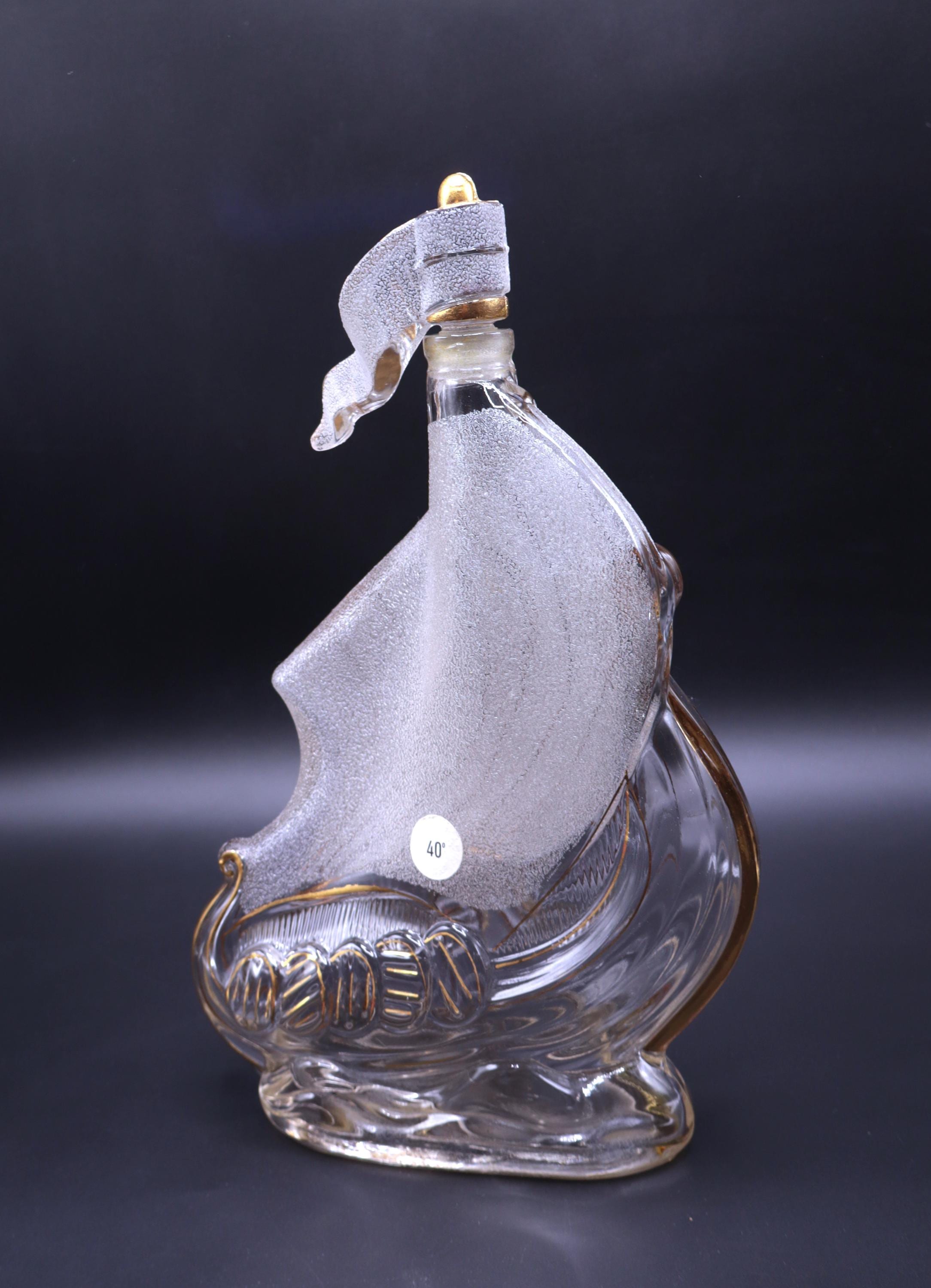 Vintage Cognac Larsen Invincible Glass Sailing Ship Shaped Bottle