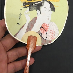 Vintage japonés papel Geisha ventilador de mano post ventilador de tarjeta D