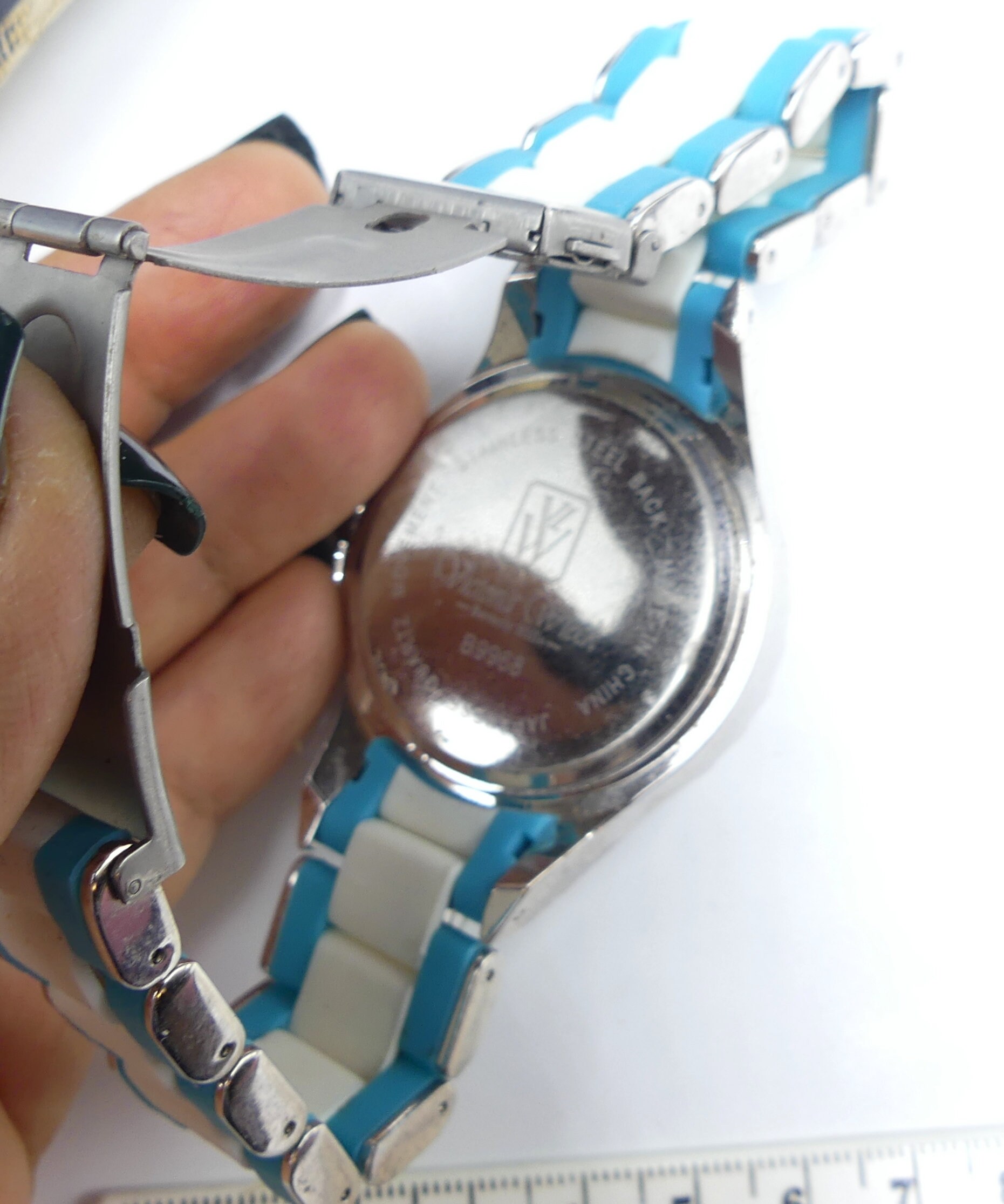 Victoria Wieck Green/White Rubber Link and Crystal Bezel Watch. 2a14a82e98e2318bf672f5d3228bf4  main image 3