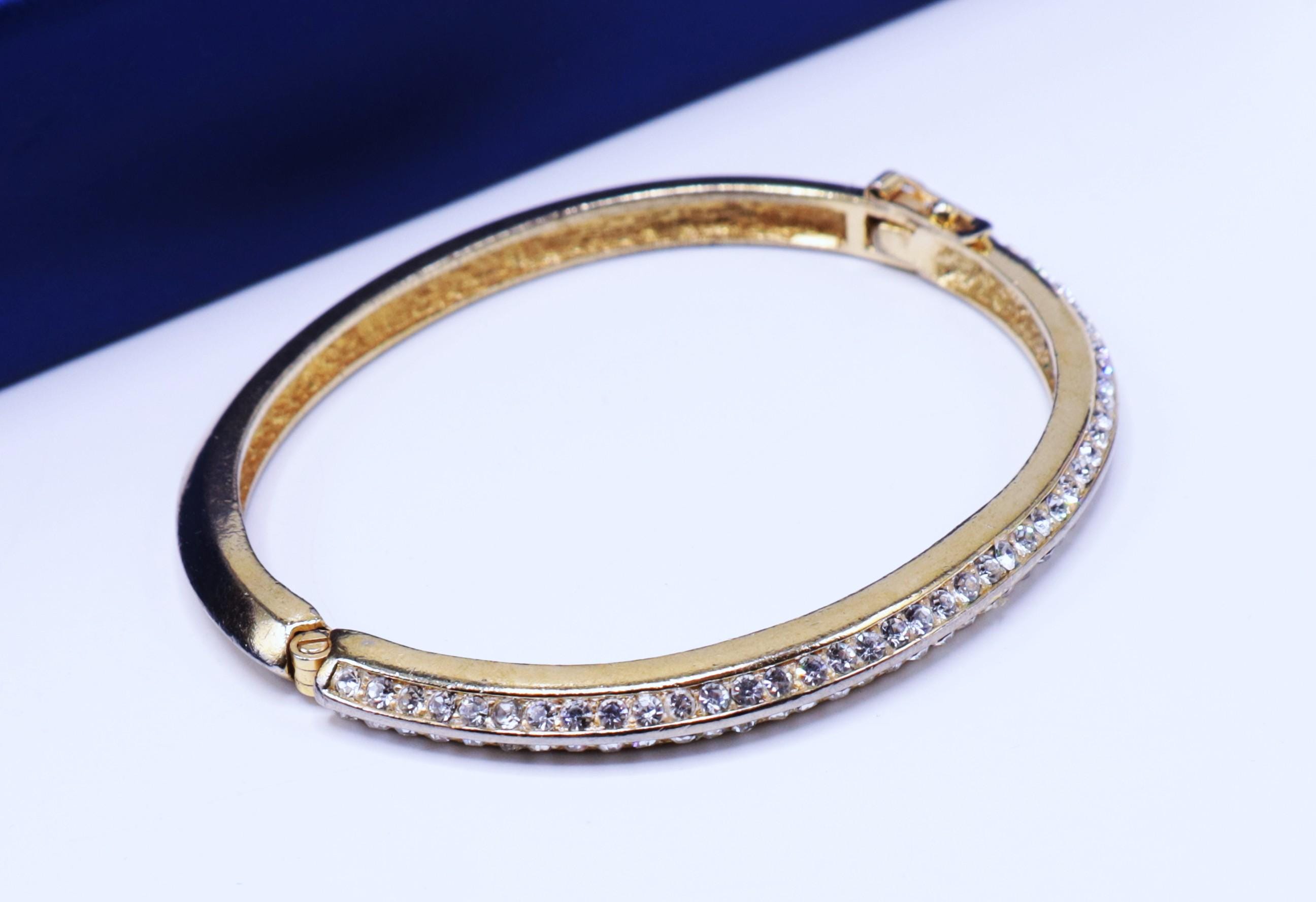 Vintage Signed Christian Dior Gold Plated Clear Crystal Pave