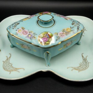 Vintage 2 pieces marked Royal Carton Art # 7935 porcelain trinket box w tray
