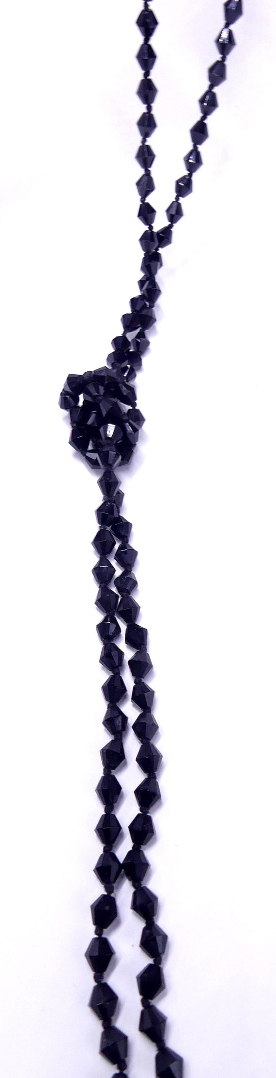 Vintage 30's long faceted black glass beads neckl… - image 4