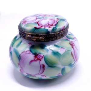 Vintage signed Rochard Limoges France hand painted rose porcelain trinket box