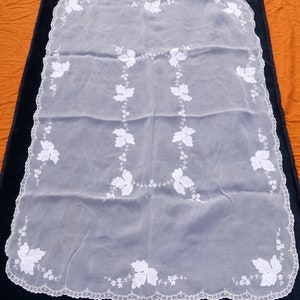 Vintage chiffon & hand made applique tablecloth color white