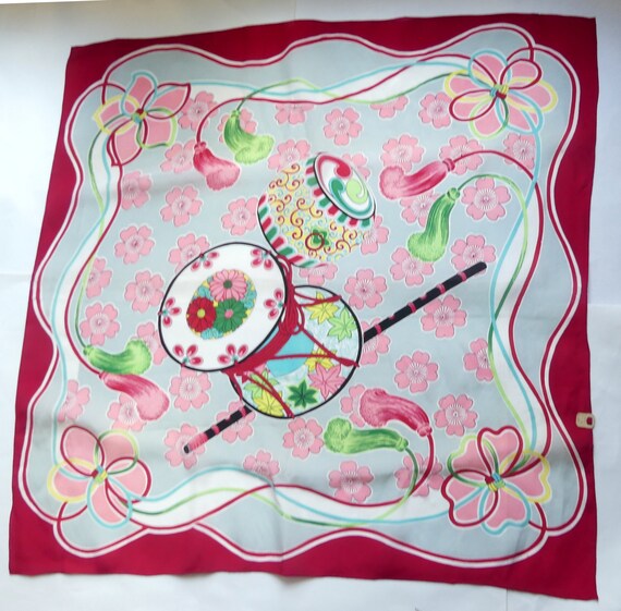Brand new Japanese 50's hand hemming silk scarf - image 2
