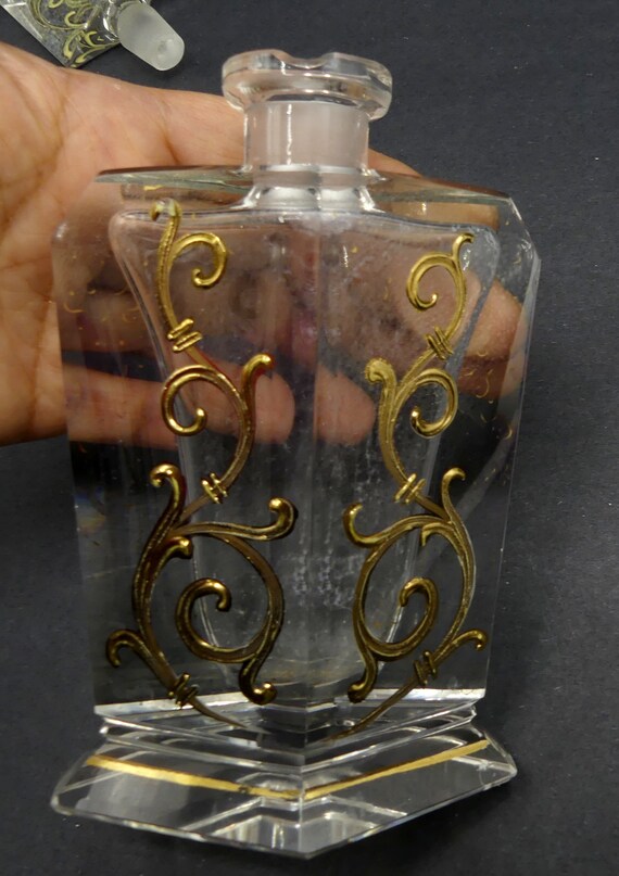 Antique French pair crystal perfume bottle w gilt… - image 8