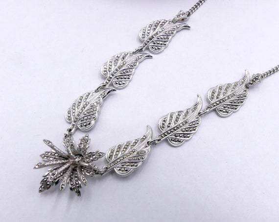 Vintage sterling silver Marcasite flowers necklac… - image 4