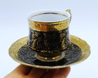 Vintage Royal Vienna kopp och fat med guldkant