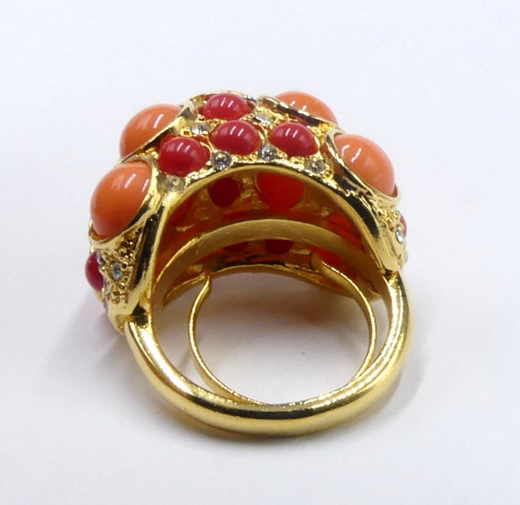 Vintage gold tone & clear rhinestone faux coral c… - image 3