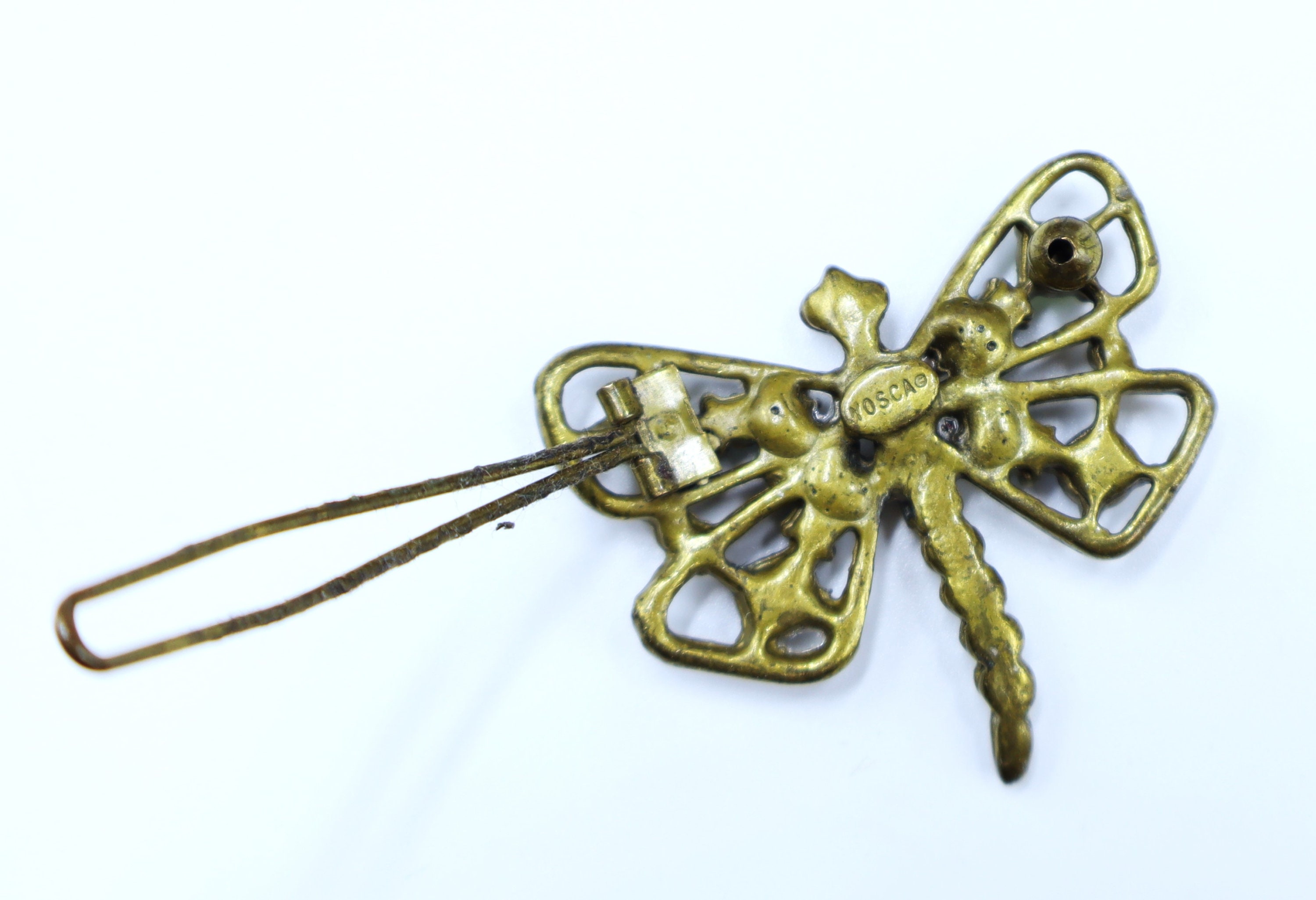 VTG GERARD YOSCA DRAGONFLY HAIR BARRETTE Vintage Marked Gerard Yosca Brass Tone W Rhinestone Faux  main image 2