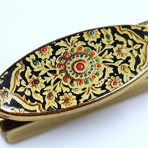 Vintage Stratton gold tone enamel lipstick holder purse mirror flips open