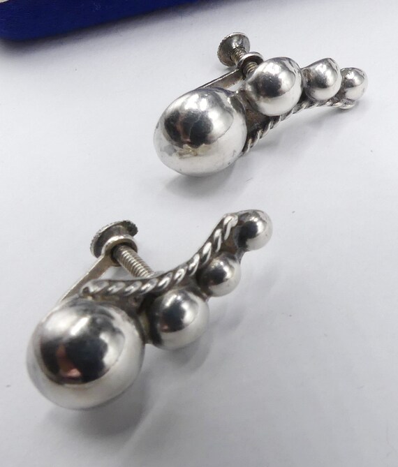 Vintage marked Mexico sterling beans screw backs … - image 2