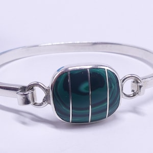 Vintage signed TD-88 Mexico 925 sterling silver & malachite bangle
