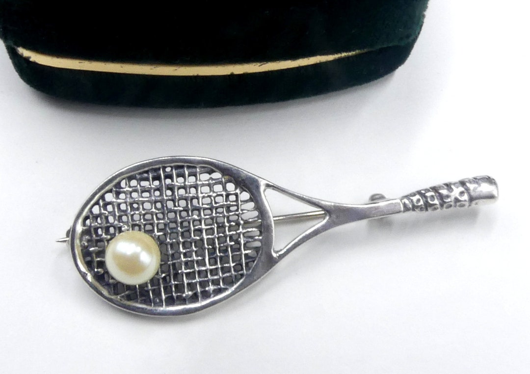 Nippo Silver Racket Vintage Sterling Silver Racket With Pearl Pin Brooch - Etsy