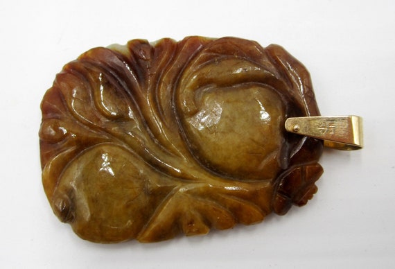 Vintage 14k loop & carved Chinese untreated jade … - image 6