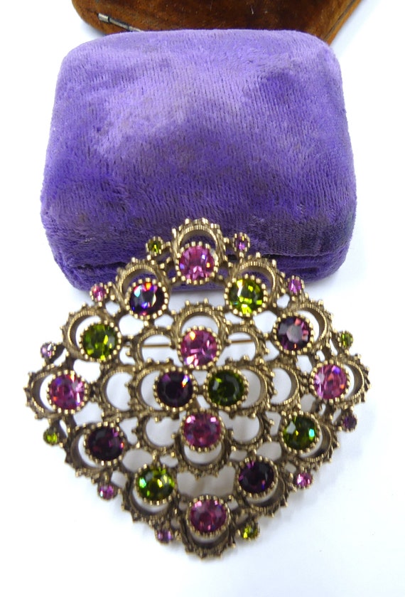 Vintage Sarah Coventry Gold tone w/ multi-colored rhinestones Vintage Sarah Coventry Multi Color Rhinestones Gold Tone  main image 4