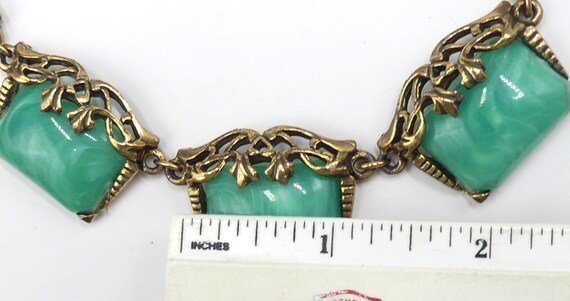 Vintage 40's 50's antique gold tone & green lucit… - image 7