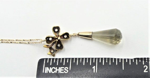 Vintage 14k gold chain & antique Citrine drop pen… - image 7