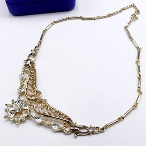Vintage marked Coro Craft gold tone rhinestone pendant necklace