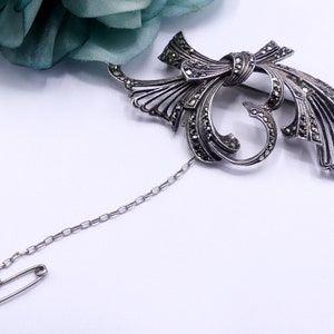 Vintage marked Germany sterling silver macecite pin brooch with chain