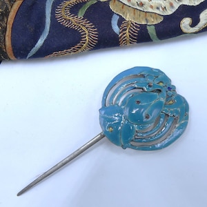 Antique Chinese silver enamel hair pin