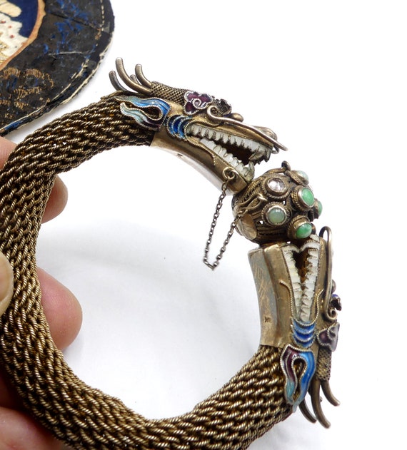 Collector Rare Piece Antique Chinese Vermeil Silver Gemstone