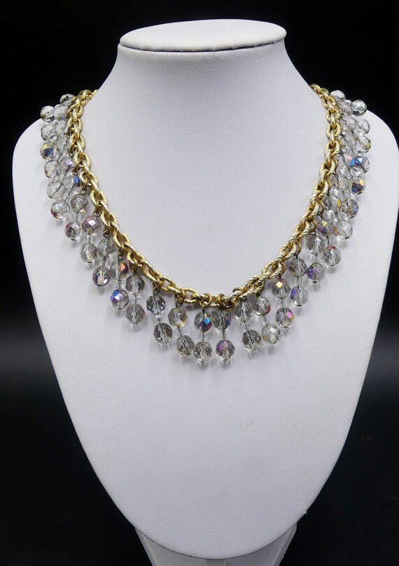 Vintage gold tone & rainbow crystal beads necklace - image 7