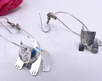 Pendientes vintage plateado tono 3 D aro de gato