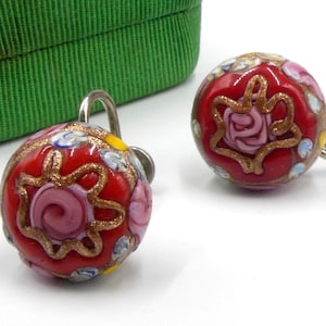 Vintage silver tone Italy wedding cake glass cabochon screw back earrings