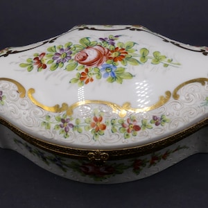 Antique French hand painted flower sevres style porcelain & bronze box