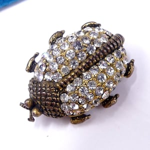 Vintage signed Capri brass tone rhinestone scarab pin brooch