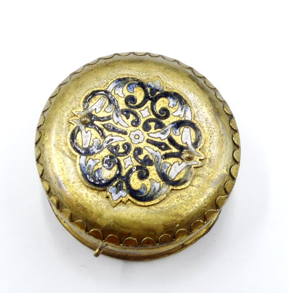 Antique gold tone enamel round pillbox - image 2