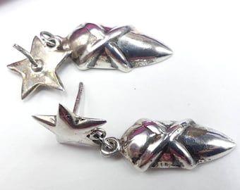 Vintage marked 925 sterling silver drop star post earrings