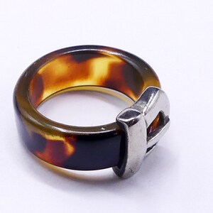 Antique faux tortoise shell w sterling silver buckle ring size 6