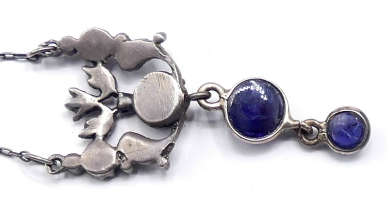 Antique vintage Edwardian sterling & rhinestone iolite pendant necklace image 8