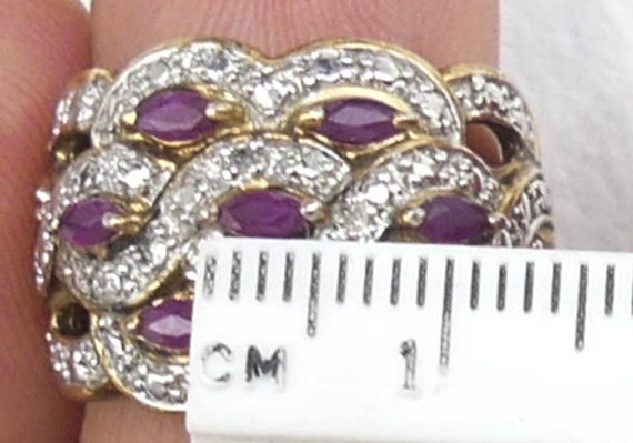 Vintage marked 925 gold oval sterling silver & ru… - image 8