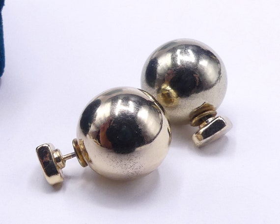 Vintage double sided gold tone ball heart shape s… - image 2