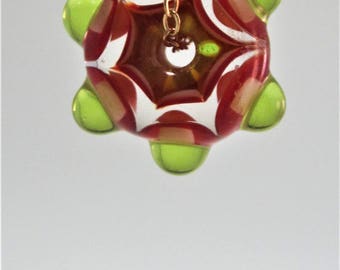 Vintage metal chain and art glass pendant necklace