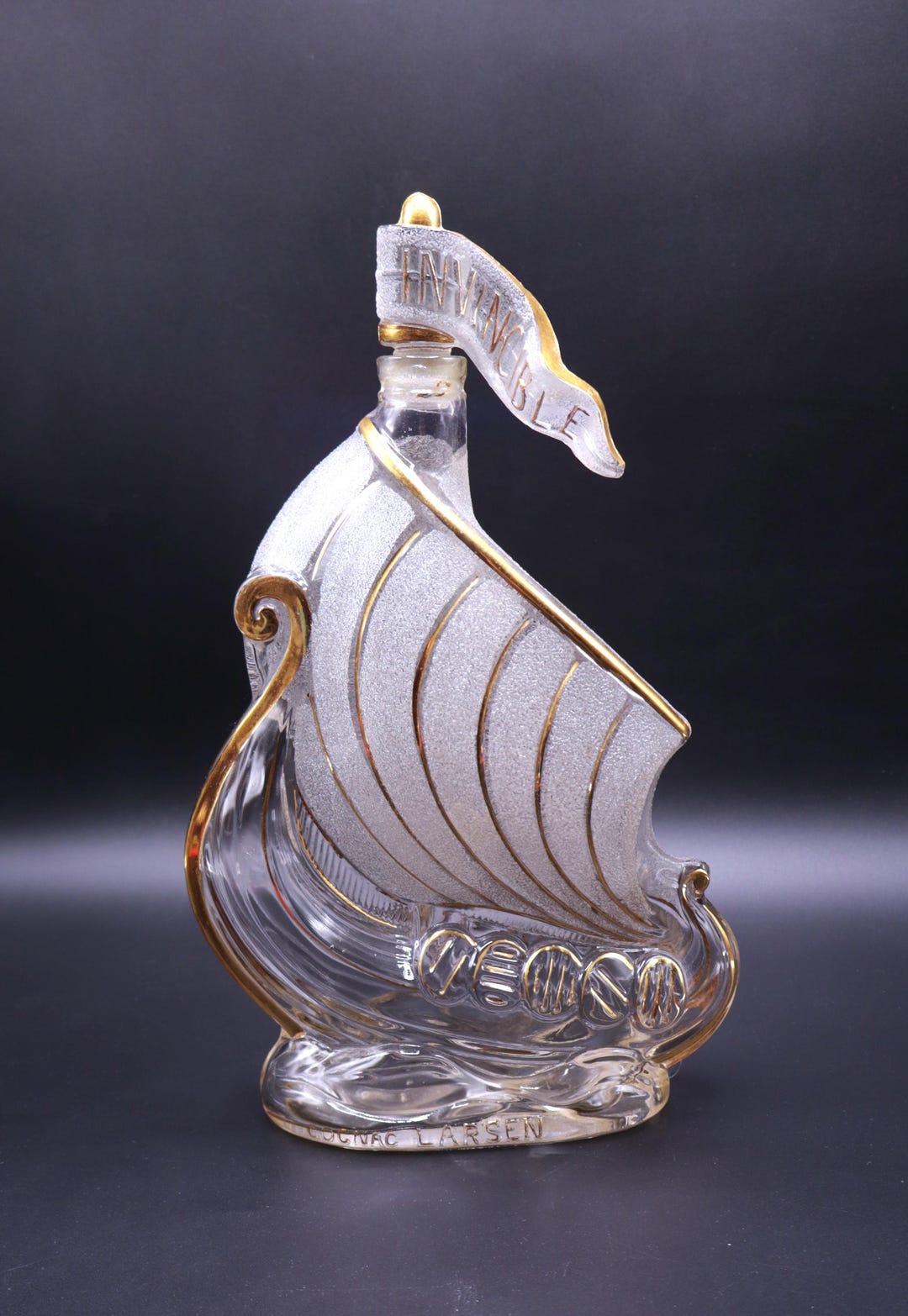 Vintage Cognac Larsen Invincible Glass Sailing Ship Shaped Bottle