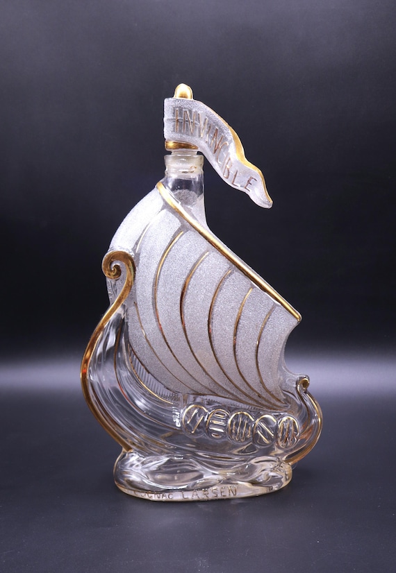 Vintage Cognac Larsen Invincible Glass Sailing Ship Shaped Bottle