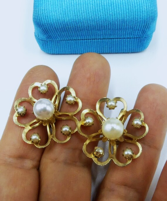 Boucles D'oreilles Vintage Signées Coro - Perles Imitation Et Métal Argenté - Occasion