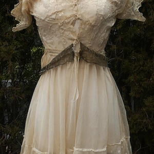Antique  handmade Brussels lace dress color ivory