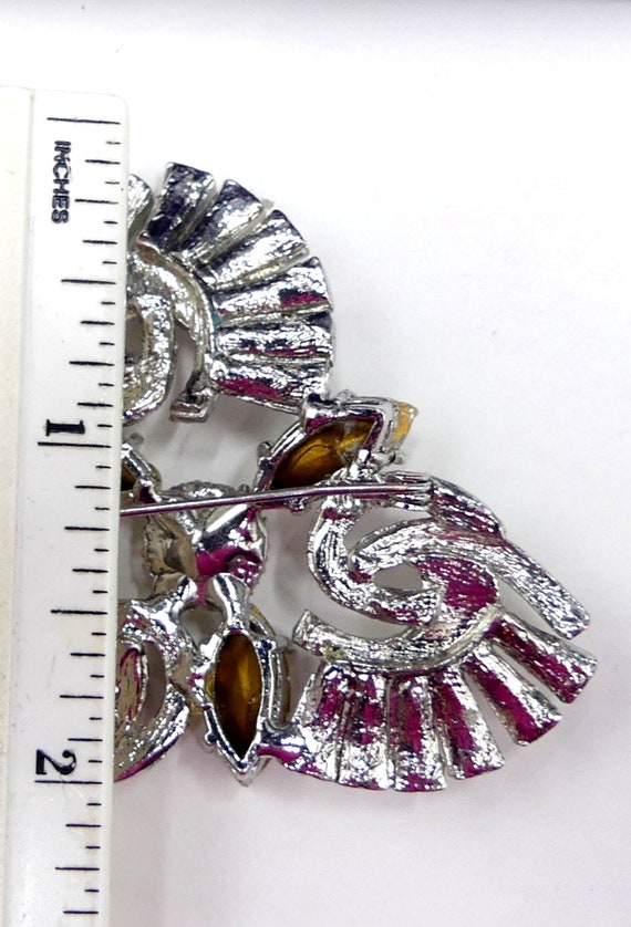 Vintage silver tone & clear rhinestone pin brooch - image 7