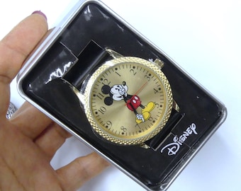 SII Seiko Disney Mickey Mouse black leather watch NEW BATTERY Vtg Sii Marketing SEIKO Disney Mickey Mouse Watch Women main image 4