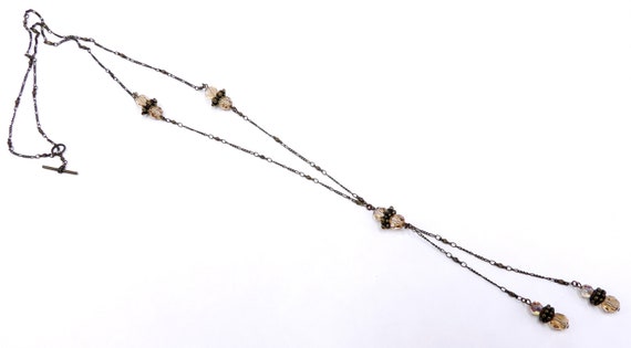 Vintage brass chain & glass beads long necklace - image 1