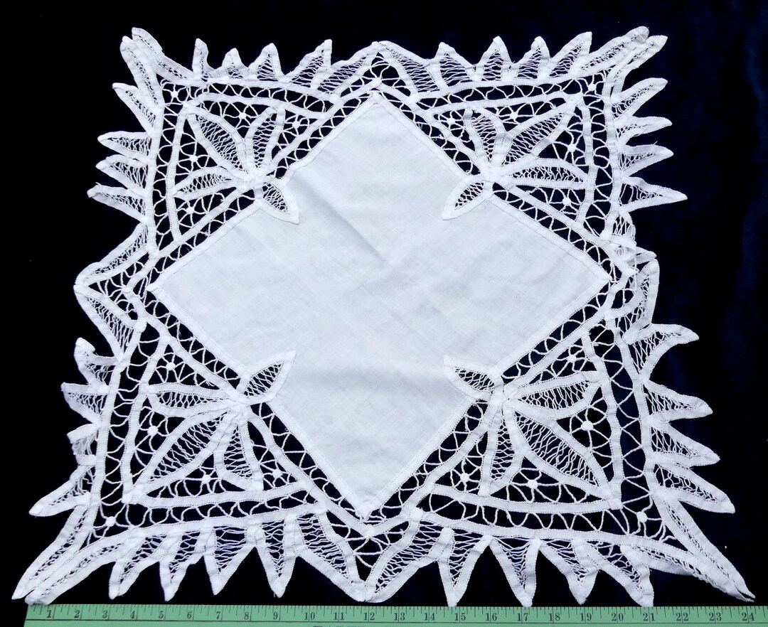 Vintage Battenburg Round Lace Tablecloth 24 Etsy