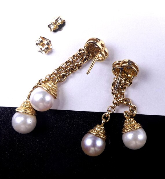 Vintage marked 14k gold & double freshwater pearl dro… - Gem