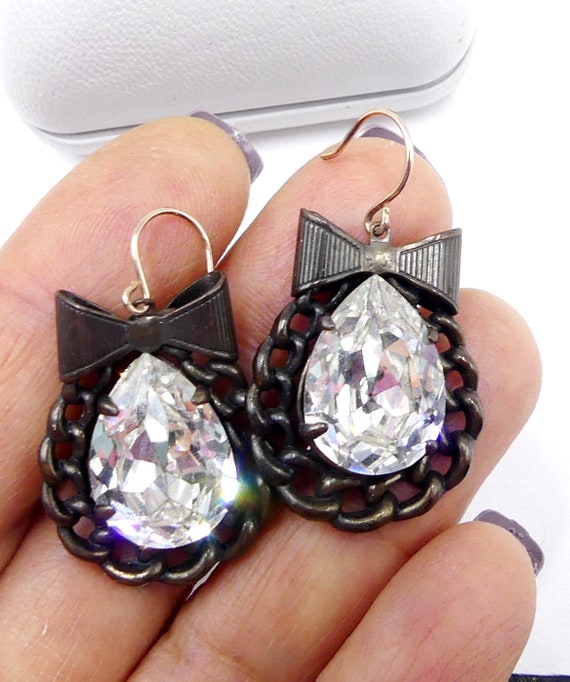 Boucle D'oreille Ancienne En Argent Plaqué, Strass Cristal - Occasion, Voir Photos